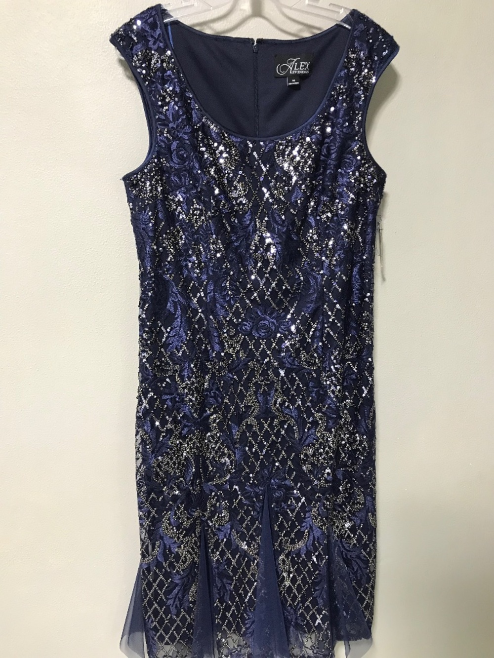 ALEX EVENINGS NAVY GOLD BEADED DRESS SIZE 14